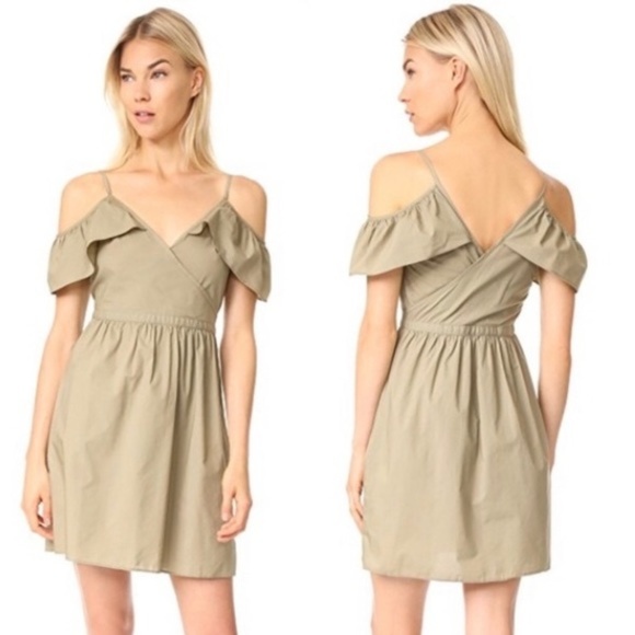Madewell Dresses & Skirts - Madewell Khaki Cold Shoulder Ruffle Dress